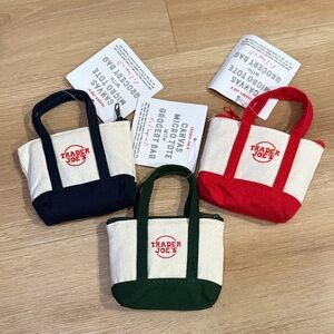 Trader Joe's Micro Canvas Tote Bag Trio - Red, Green, Black